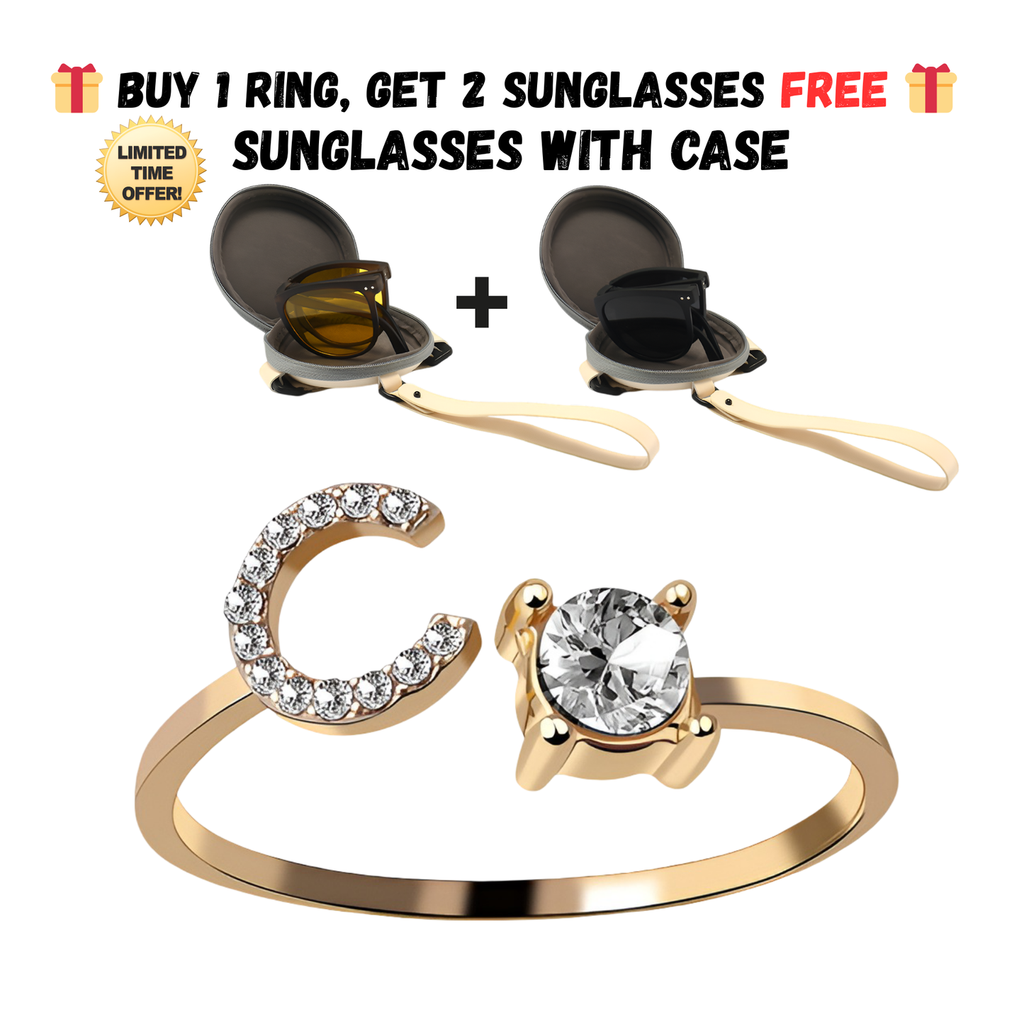 Adjustable Letter Zircon Ring with Alphabet Initials A Z Copper Alloy Jewelry Gift for Women Elegant Gift Idea