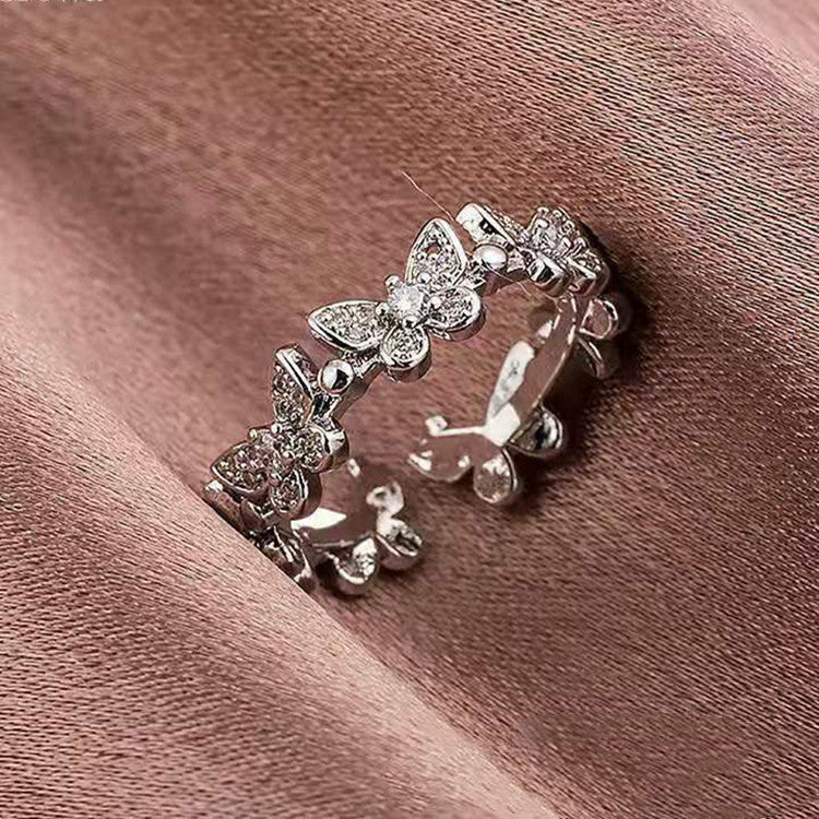 Adjustable White Copper Bow Butterfly Ring For Women In Gold And White Gold Trendy Fashion Jewelry Accessories