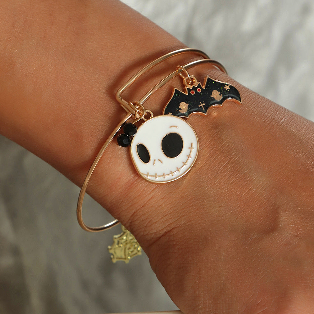 Gold Plated Skull Pendant Bracelet With Ghost Claw Charms