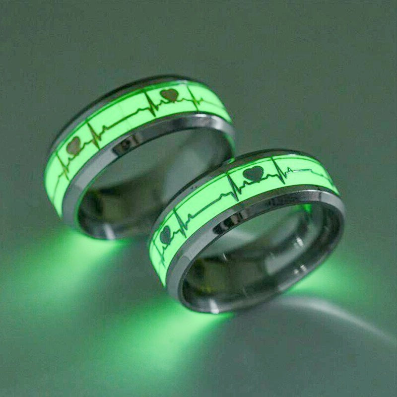 Couple Rings Heart Shaped Stainless Steel Rings For Birthdays Weddings Festivals Giving Glow In The Dark Rings
