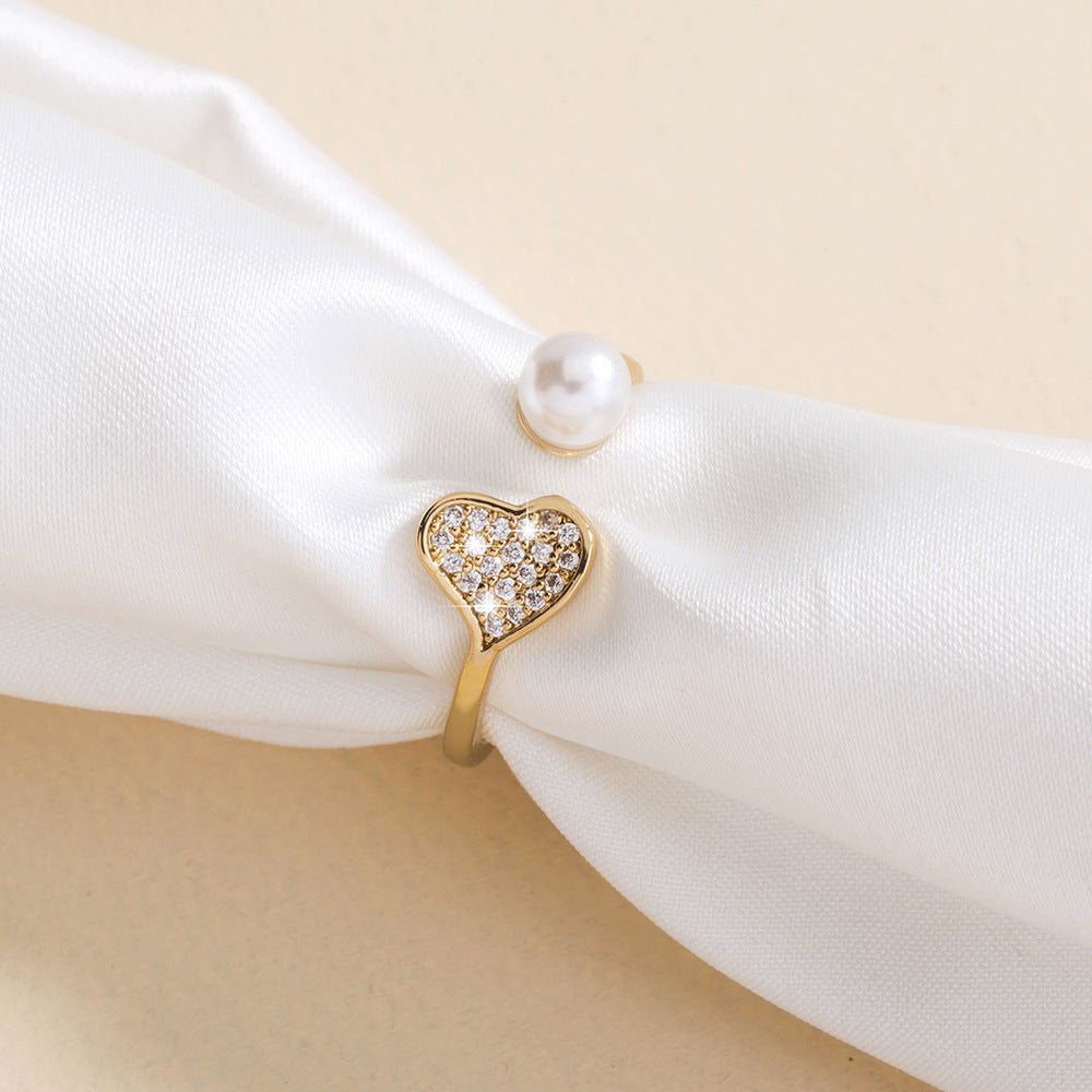 Unisex Copper Ring Micro Set Heart Shaped Split Design Dainty Elegant Gift Accessory for Men Women Grace Modern