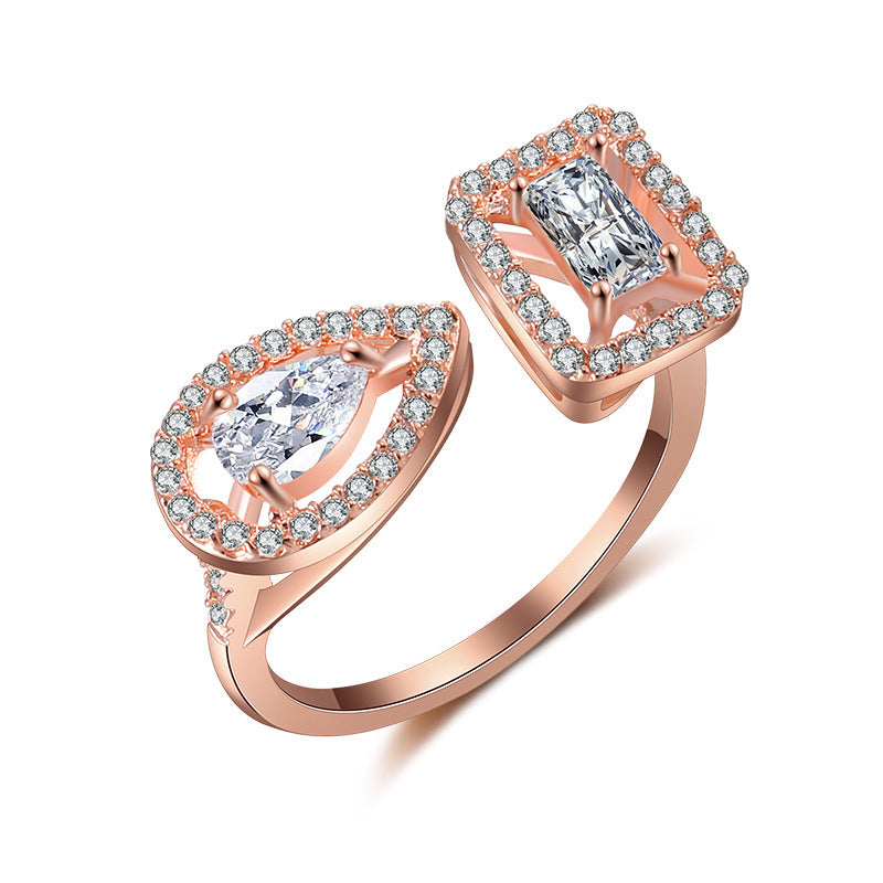 Personalized Geometric Double Ring Fashion OL Copper Ring with Zircon Treatment Individually Packed Business Gifts Ring for Women and Girls