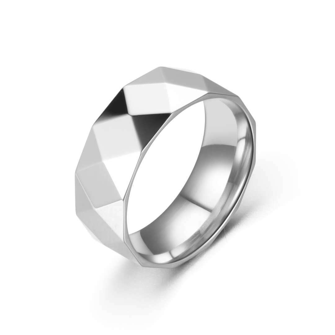 Titanium Steel Diamond Face Ring Unisex Carved Geometric Style Not Inlaid Steel Ring Everyday Sleek Essentials
