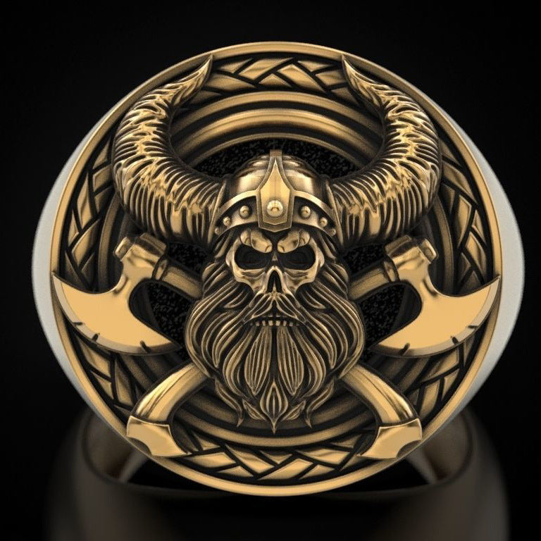 Nordic Mythology Mens Ring With Viking Skeleton Copper Ring