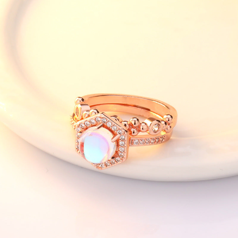 Moonstone Ring With Austrian Crystal Elegant Gemstone Fashion Jewelry Healing Energy Gift For Her For Everyday