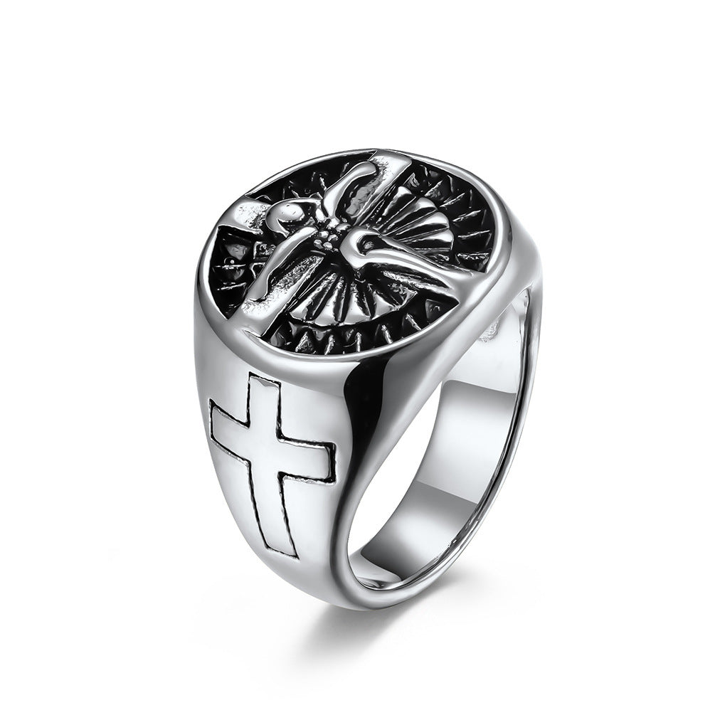 Vintage Titanium Steel Cross Mens Ring Classic European Style Stainless Jewelry Elegant Durable Jewelry Men UK