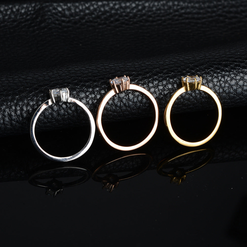 Simple Six Claw Womens Ring Stainless Steel Mosaic Inlay Gem Fashion Gold Rose Gold Steel Sizes 5 6 7 8 9 Gold