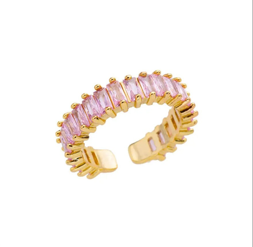 Womens Geometric Copper Ring Rainbow Zircon Rhinestones Electroplated Adjustable Unisex Jewelry For Women Daily