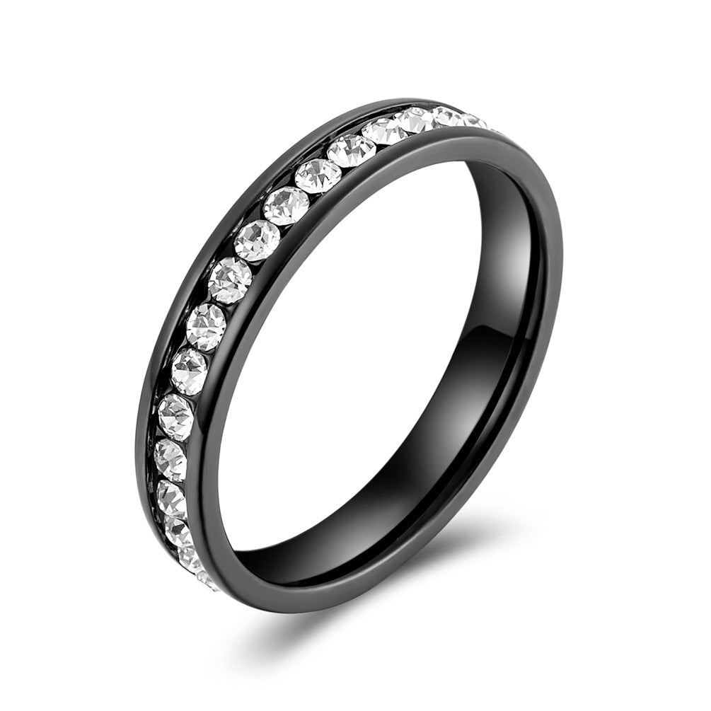 Stainless Steel Ring Black IP Plated Geometric Rhinestone Inlay Unisex Jewelry For Men And Women Casual Modern