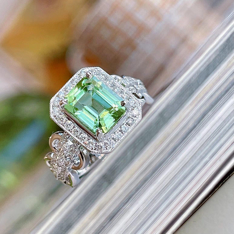 Vintage Lace Rectangular Ring With Copper Band And Green Zircon Inlay For Women Sizes 6 7 8 9 10 Jewelry Quadrilateral
