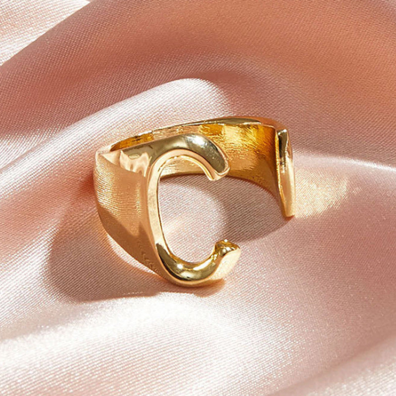 Gold Alloy Letter Ring For Women Initial Alphabet Ring Electroplated Simple Fashion Jewelry Gift For Daily Wear Style