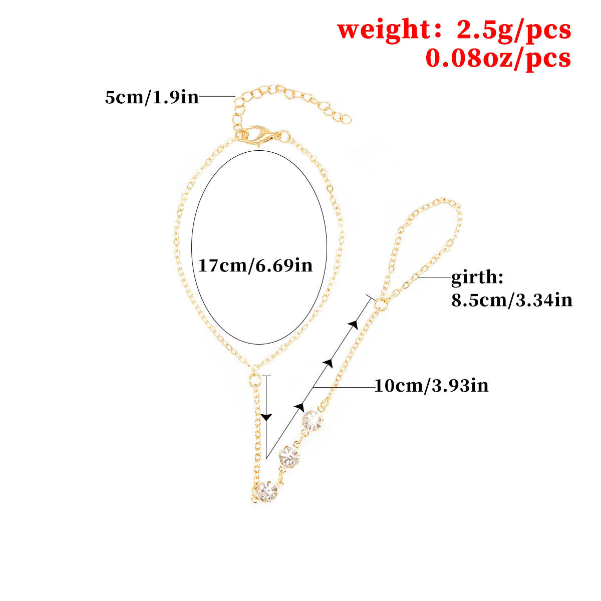 Womens Bracelet With Crystal Inlays Adjustable Hand Ring Chain Geometric Designs AlloyMetal GiftFor Her Fashion