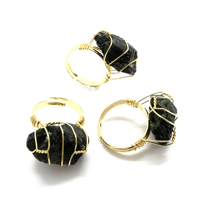 Womens Amethyst Gold Plated Winding Ring Crystal Geometric