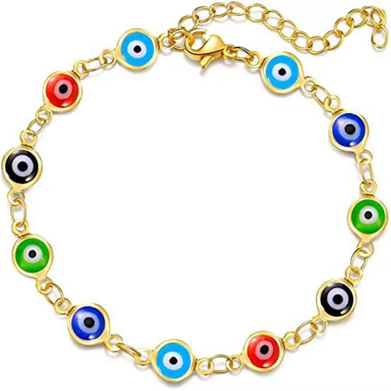 Womens Fashion Bracelet Gold Color Link Chain Enamel Alloy Material With Diamond Inlay Beautiful Appearance Design