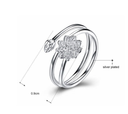 Womens Lotus Flower Copper Ring Electroplated Korean Style