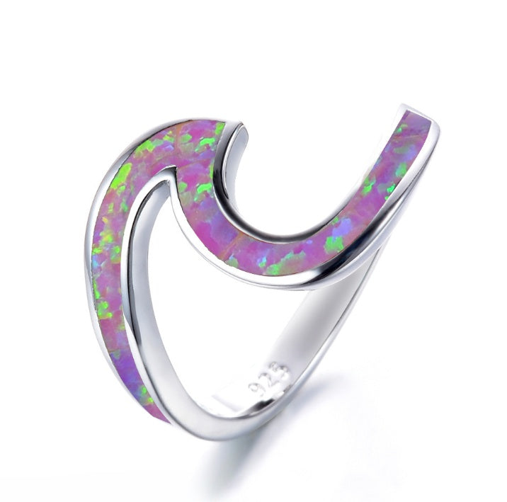 White Fire Opal Engagement Ring Geometric Shape Ring Silver Ring With Zircon Beads For Women Fashion Ring Opal