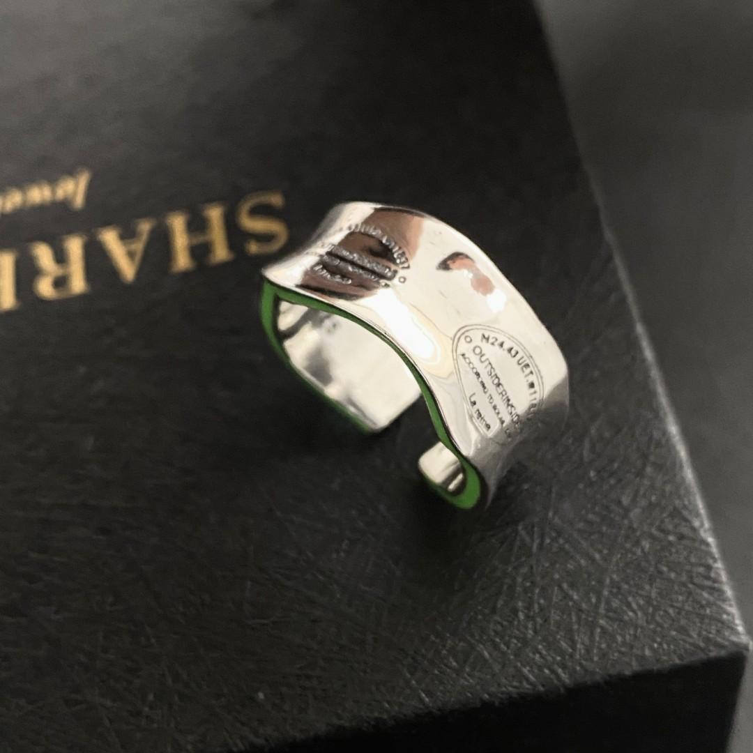 Womens Avocado Green Letter Wave Ring Platinum Plated Copper Adjustable Fashion Jewelry Elegant Statement Look