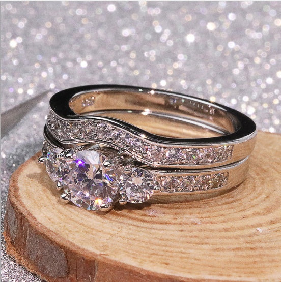 White Copper Plated Ring With Simulated Diamonds For Couples Lily Life Love Engagement Proposal Jewelry For All Time