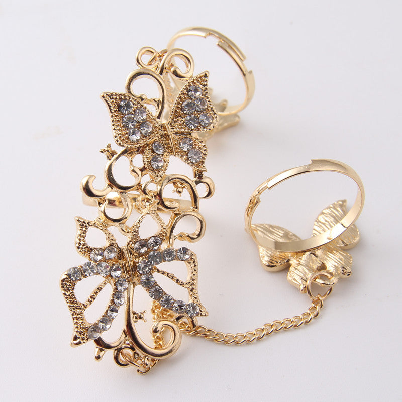 Women Convertible Ring Bracelet Floral Butterfly Design Alloy Metal Adjustable Two In One Fashion Jewelry For Women