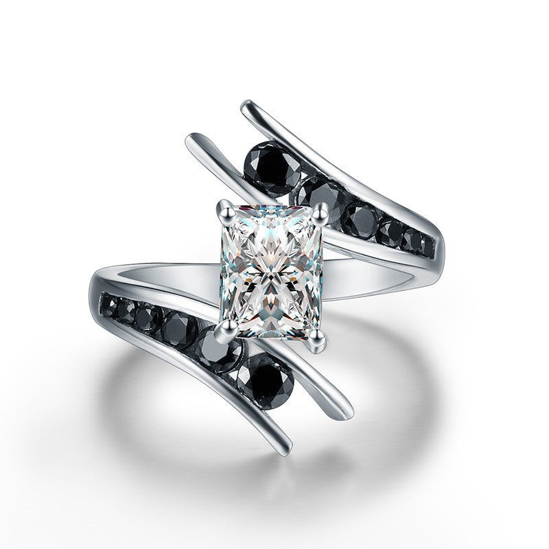 Womens Sterling Silver 925 Ring Geometric Design European Style Jewelry Gift Birthday Wedding Zircon Ring Pack