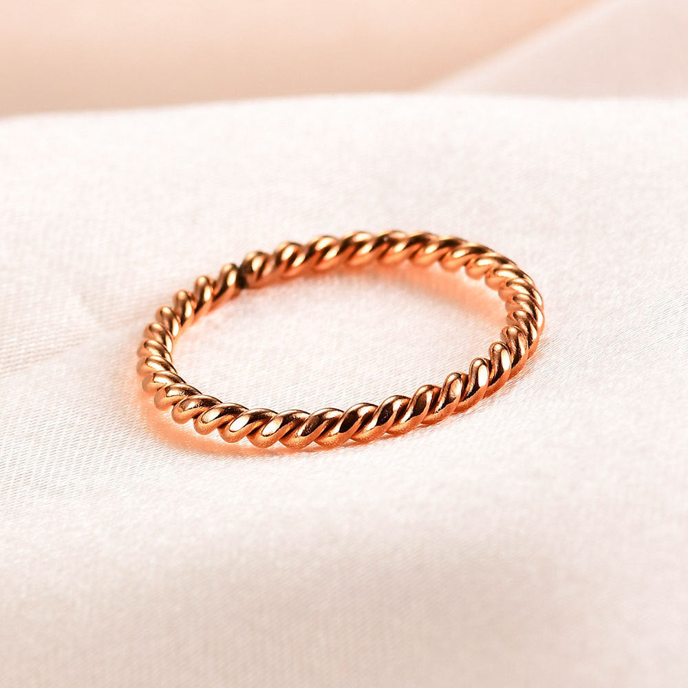 Women Titanium Steel Ring Geometric Leaf Diamond Thin Band Statement Ring Three Color Stitch Design Elegant Finish