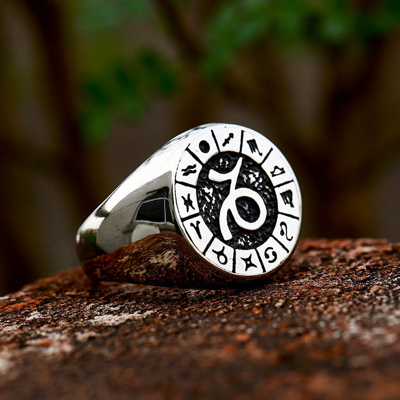 Men Titanium Steel Ring 12 Constellation Zodiac Design Polished Durable Unisex Jewelry For Everyday Wear Handcrafted