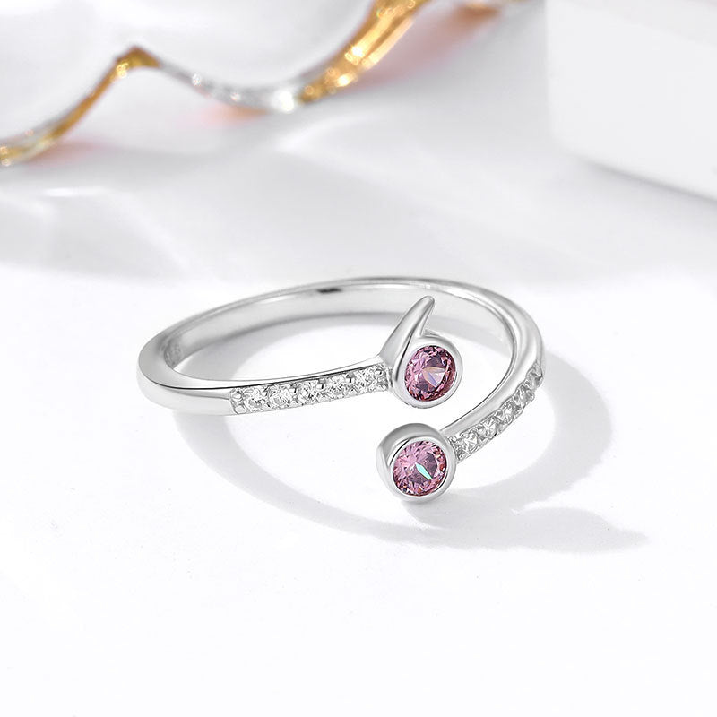 Sterling Silver Open Ring for Women Adjustable Ruby Ring White Gold Plated Silver Elegant Dainty Jewelry Piece