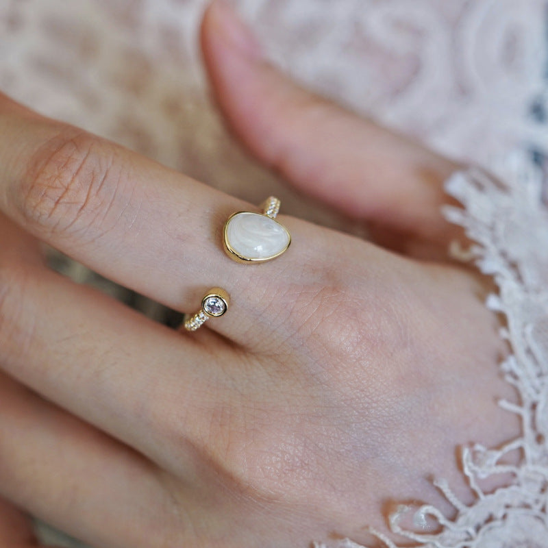 Enamel Streamer Open Ring Milky White Copper Geometric Jewelry Adjustable Fashion Accessory Gift for All Women