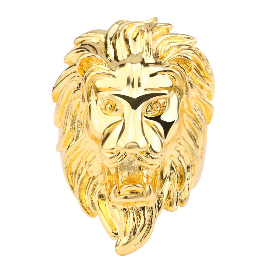 Mens Lion Head Ring Titanium Steel Gold Electroplated Geometric Ring Punk Rock Hip Hop Fashion Jewelry Fashion