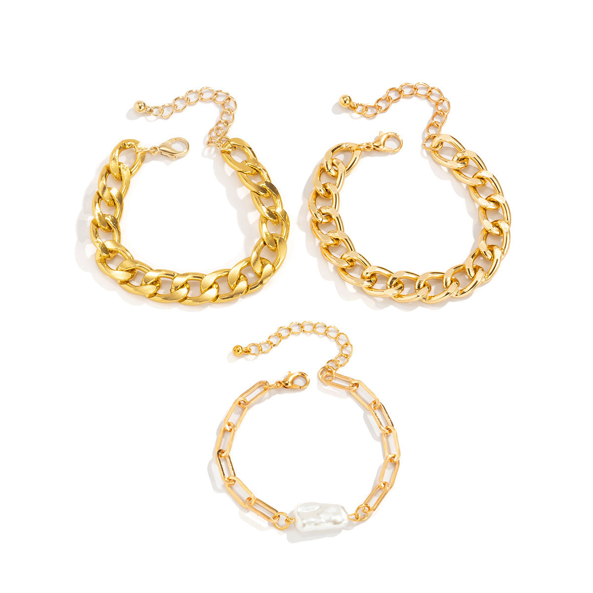 Women Bracelet Set Metal Bangle With Imitation Pearl Charm