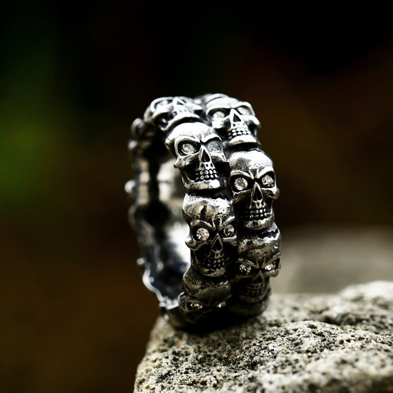 Men's Skull Ring Fashion Jewelry Titanium Steel Ring for Men Electroplated Silver Ring Gothic Biker Ring Stainless Steel Ring for Him