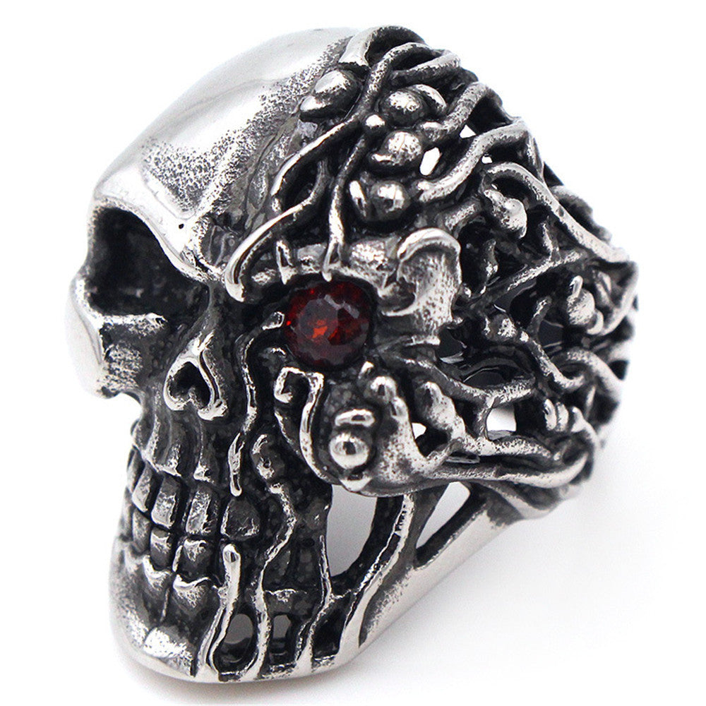 Mens Alloy Skull Ring Electroplated With Red Diamond Zircon One Eye Design Ideal Gift For Him Fashion Gear Now