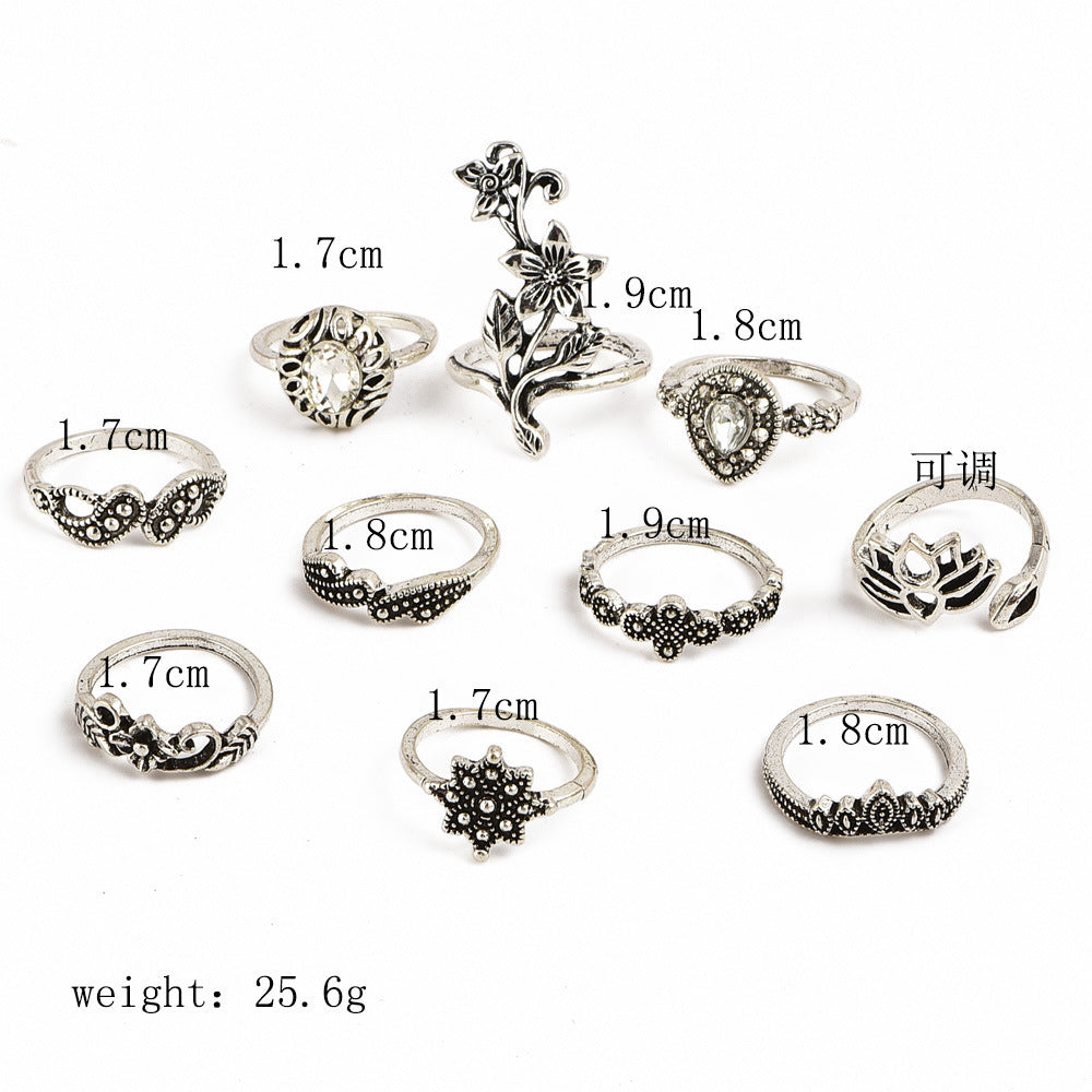 Womens Knuckle Ring Set Bohemian Alloy Rings Electroplated Silver Geometric Design European American Ornaments