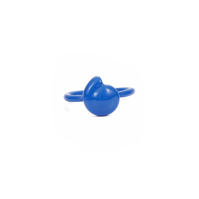 Womens Hand Painted Donut Ring Geometric Dripping Oil Alloy Statement Jewelry Blue White Contrast Stylish Look