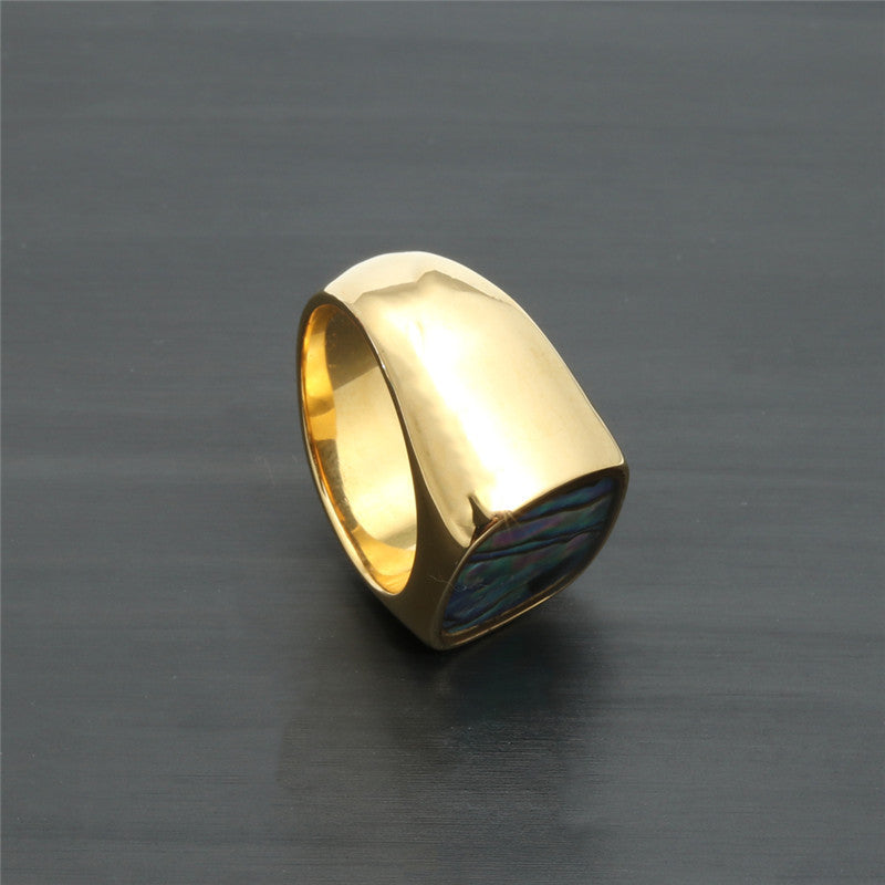 Unisex Titanium Steel Ring With Colorful Shell Square Design Gold Band Fashion Statement Ring For Women 8 9 10