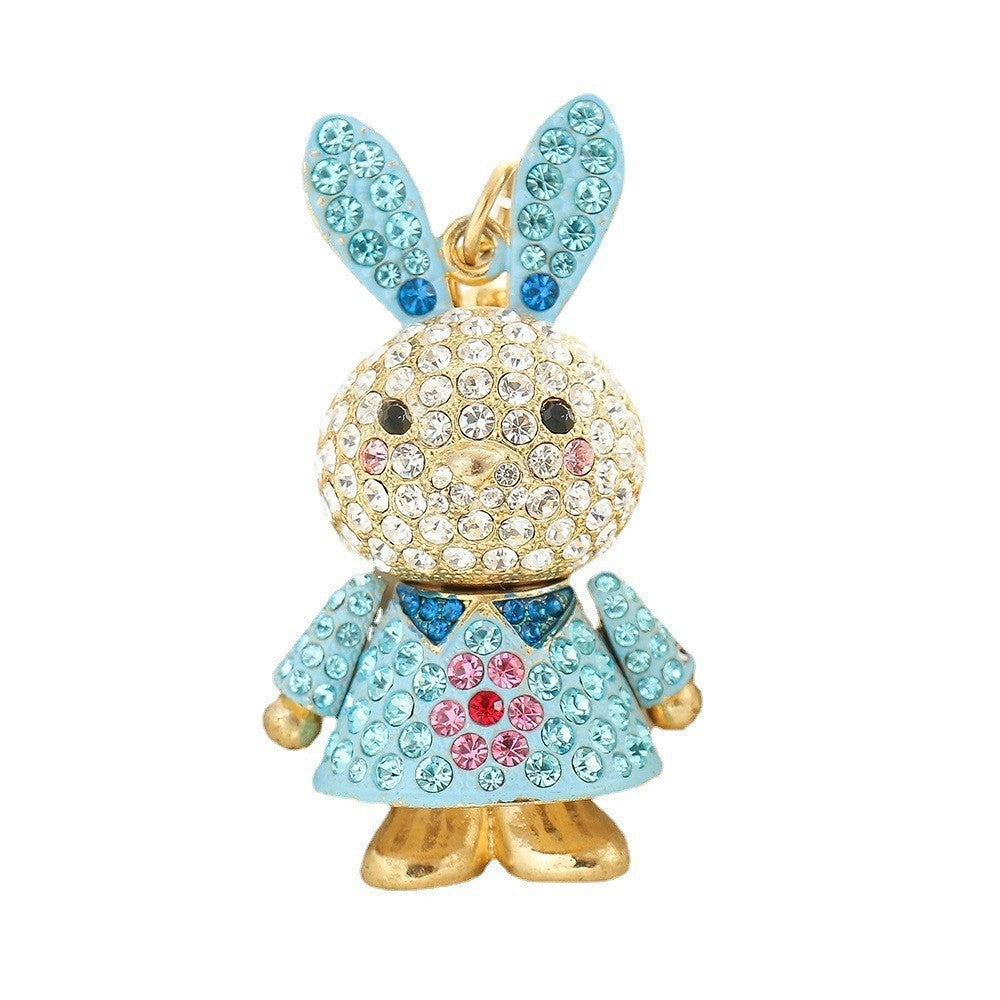 Animal Keychain Pendant Sparkling Alloy Diamond Studded Accessory Cute Keyrings Decoration For Keys Bags White