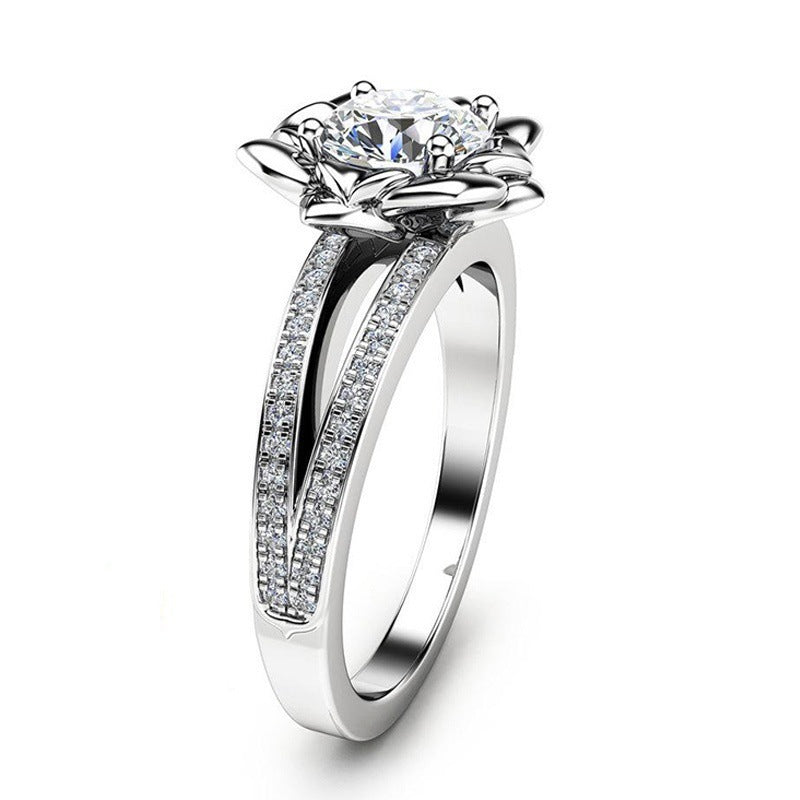 Copper Zircon Ring With Flower Design And Diamond Accent