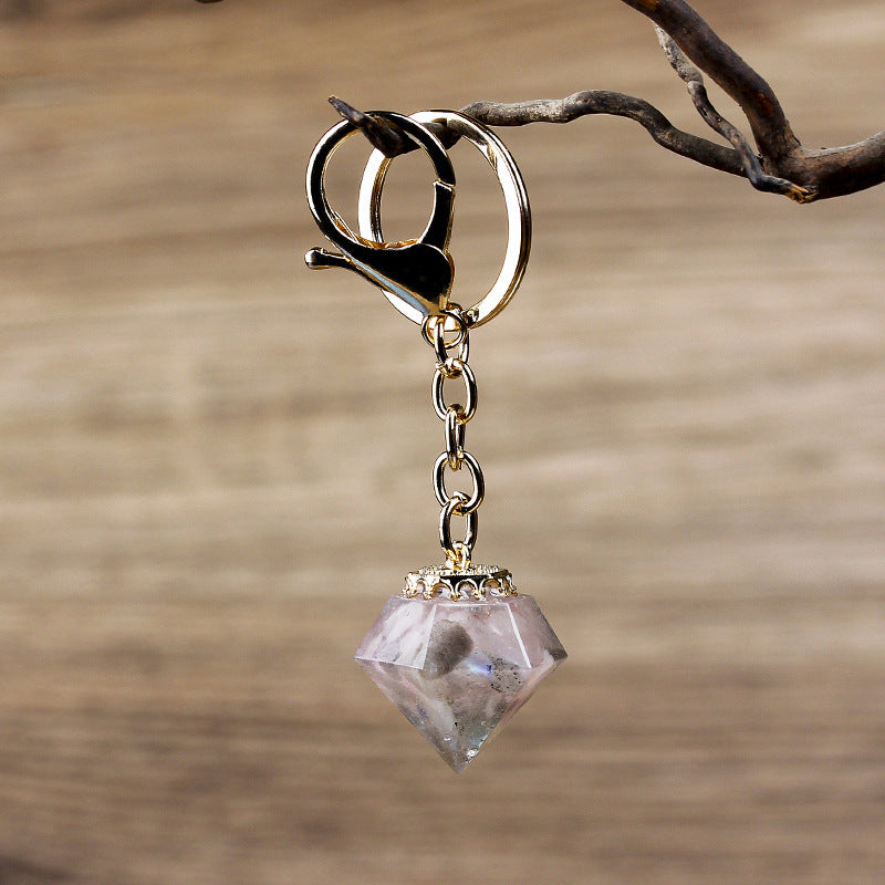 Crystal Gravel Resin Keychain Pendant Modern Design With Tapered Point Handcrafted Natural Stone Accessory Kit
