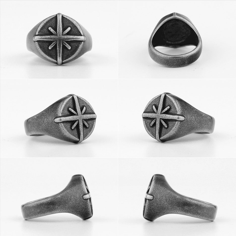 Geometric Vintage Titanium Men's Compass Ring