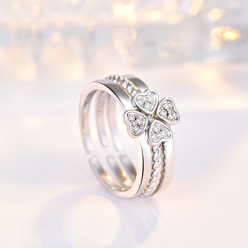 Four Leaf Clover Ring for Women Featuring Rotating Clover and Sparkling Zircon Accents Adjustable Size Sparkle