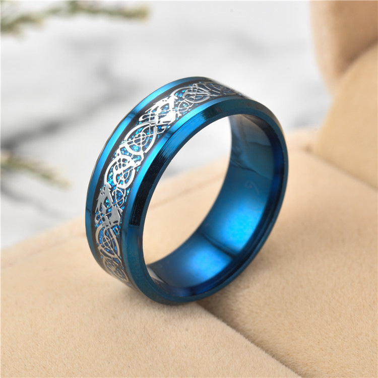 Unisex Dragon Ring Titanium Steel Electroplated Inlay Ring European American Design Band Ring Jewelry Gift for