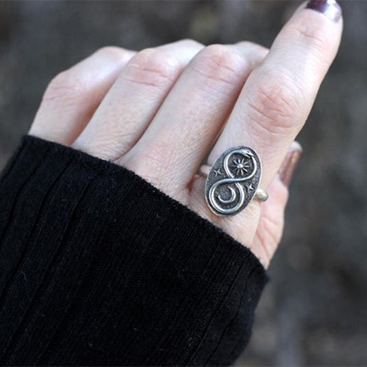 Snake Ring With Sun Moon And Star Design Alloy Jewelry Electroplated Ring For Women And Girls Trendy Accessories
