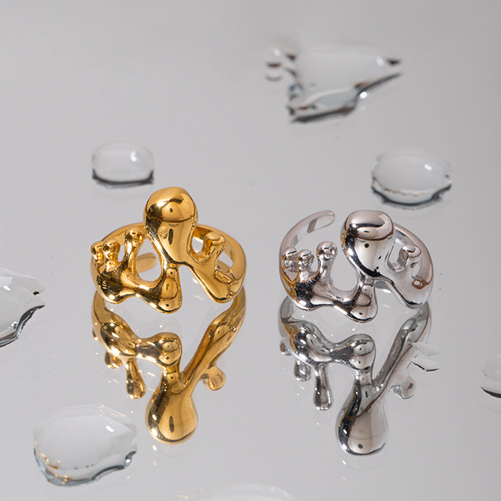 Women Stainless Steel Rings 18K Gold Plated Liquid Melting Design Fashion Jewelry Statement Rings Elegant Bands