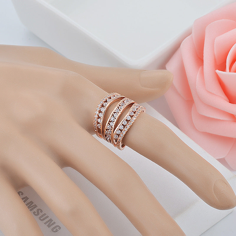 Hollow Zircon Ring With Cross Border Design White Gold Tone Fashion Jewelry For Women AAA Grade Sparkle Luster