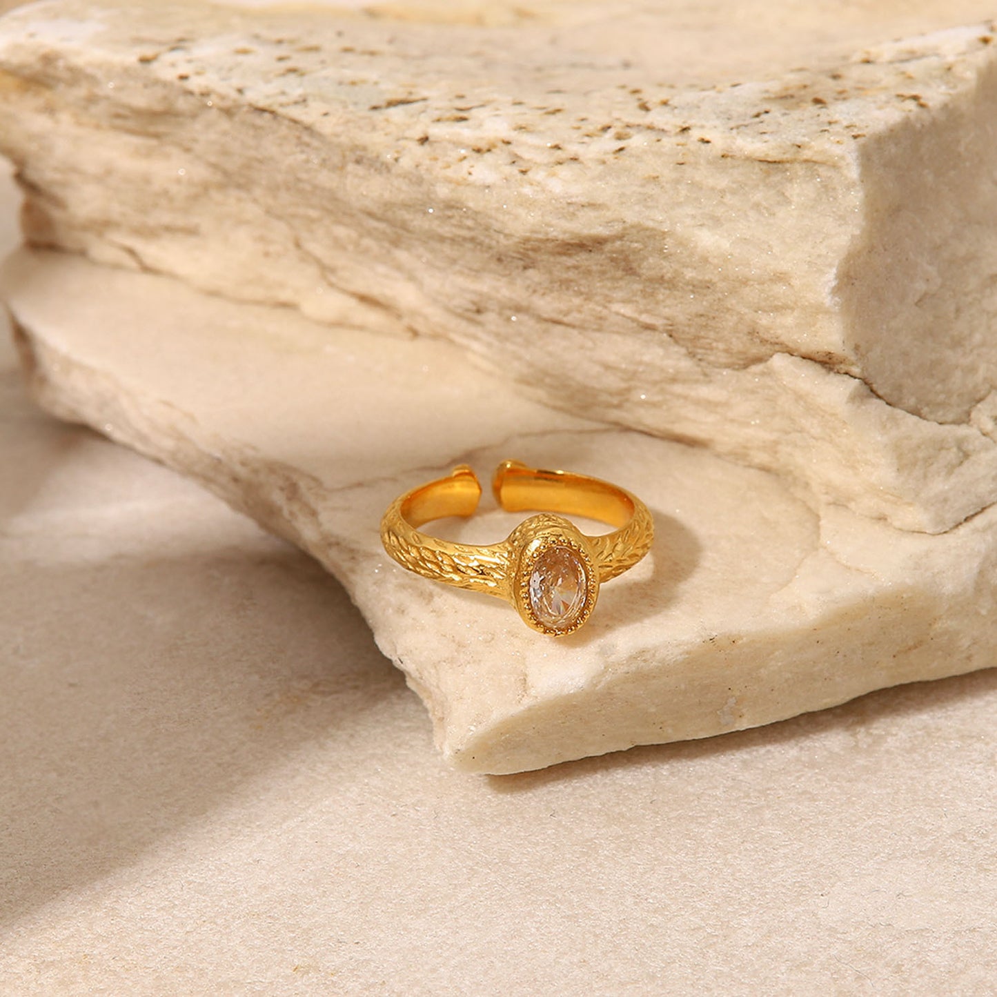 Women's Vintage Oval Zircon Hammer Ring in Stainless Steel Gift for Birthday Europe and America Gift for Women