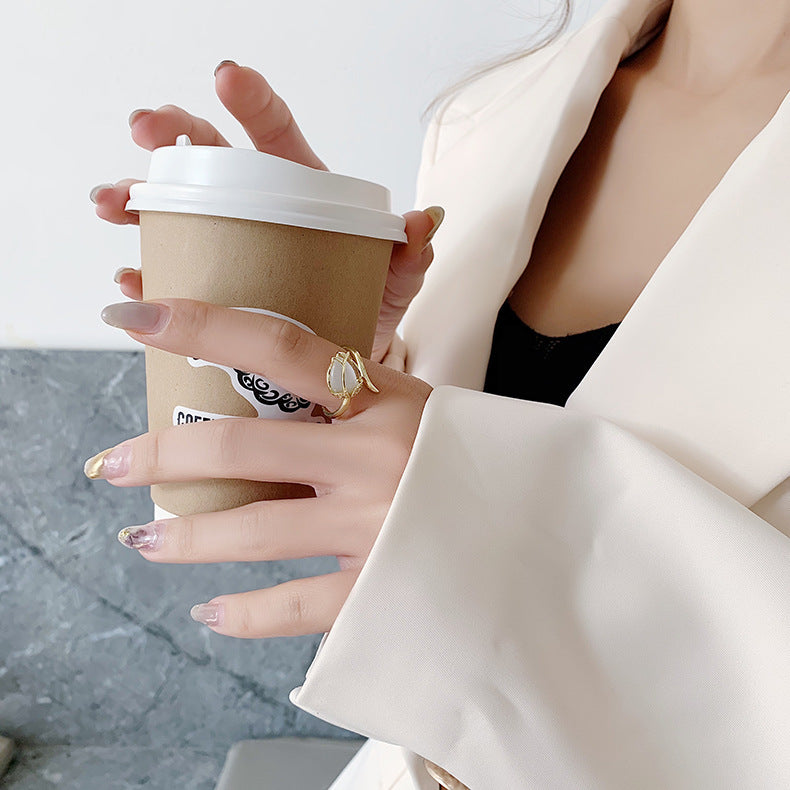 Opal Tulip Flower Ring Gold Plated Fashion Jewelry For Womens Daily Wear Elegant Accessory Modern Sparkle Ring