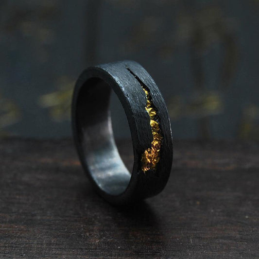 Copper Ring Adjustable Open Band With Black Gold Design Fire Protection Finish For Men Fashion Jewelry Everyday Wear