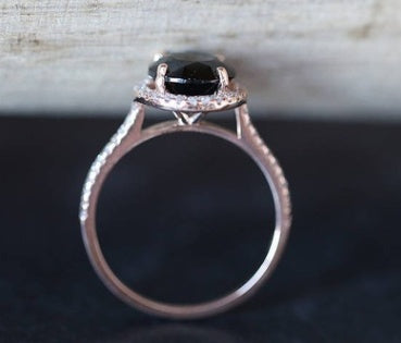 New Inlaid Natural Black Gemstone Rose Gold Plated Ring With Micro Studded Diamonds For European AmericanStyle