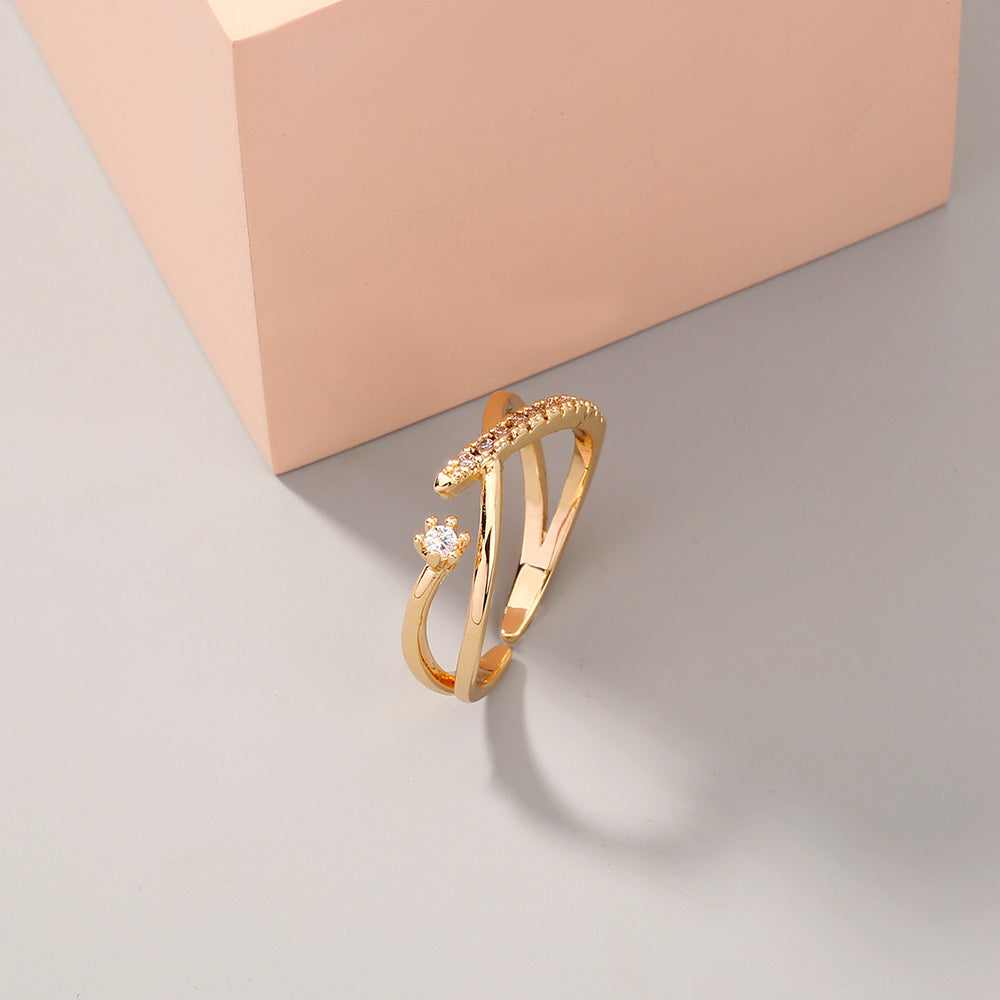 Copper Ring Adjustable Open Design European Inspired Cross Zircon Accent Electroplated Band Gift For Her Style