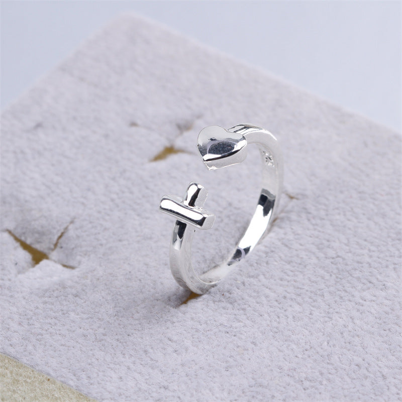 Womens Adjustable Ring 18K Gold Plated Copper Cross Heart Dainty Delicate Everyday Jewelry Lustre Gift For Her